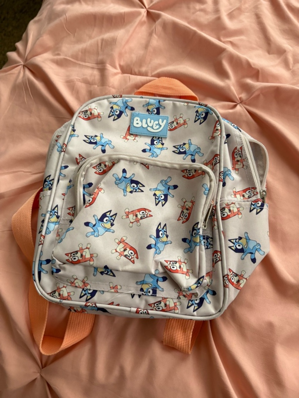 Kids Backpack - Light Gray with Blue & Peach Accents